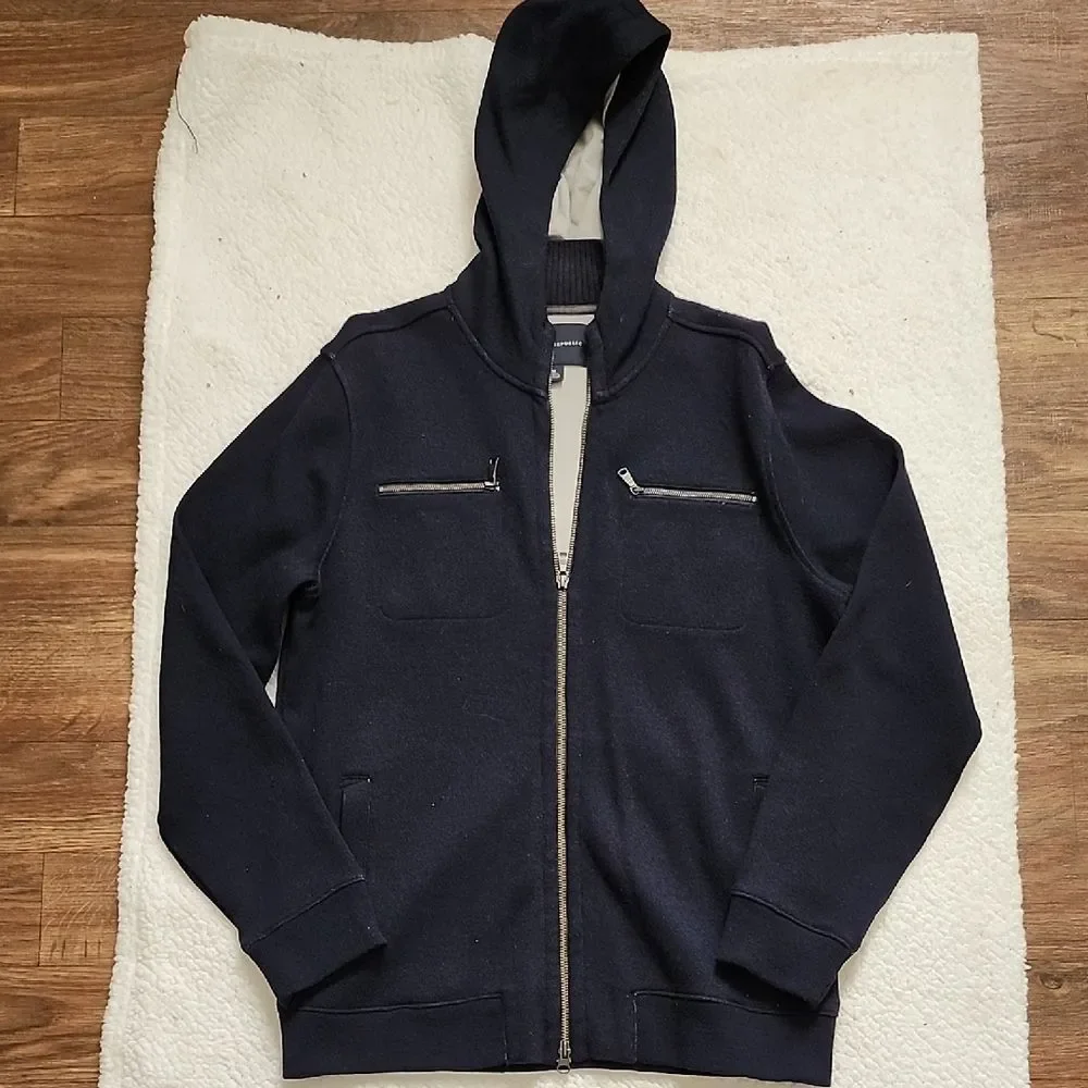 Banana Republic Men’s Navy Blue Full-Zip Knit Hoodie/Jacket Sz M Preppy Athleisu